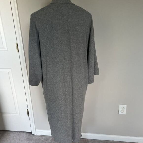 Gray Ribbed Knit Open Front Duster Cardigan Lightweight Cozy Everyday - Picture 4 of 5